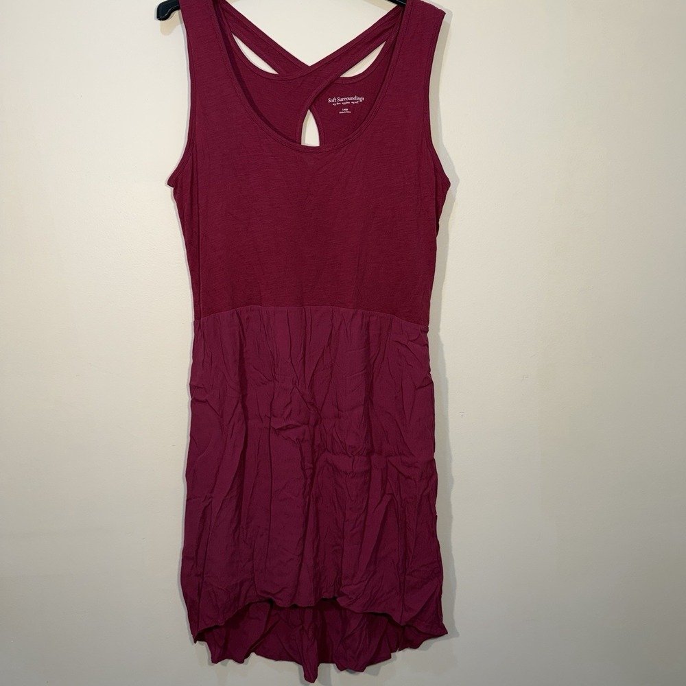 Soft Surrounding Criss Cross Back Sleeveless Summer Dress Dark Red Rayon Blend L
